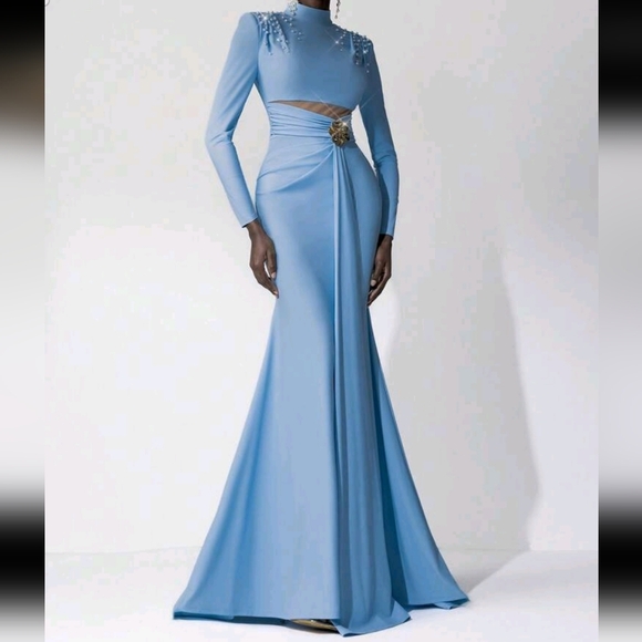 Dresses & Skirts - Elegant Light Blue Handmade Pearl Three-Dimensional Flower Metal Button